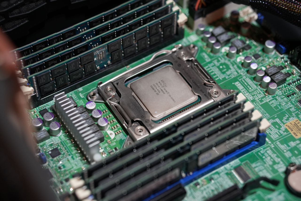 CPU and RAM installed on a motherboard